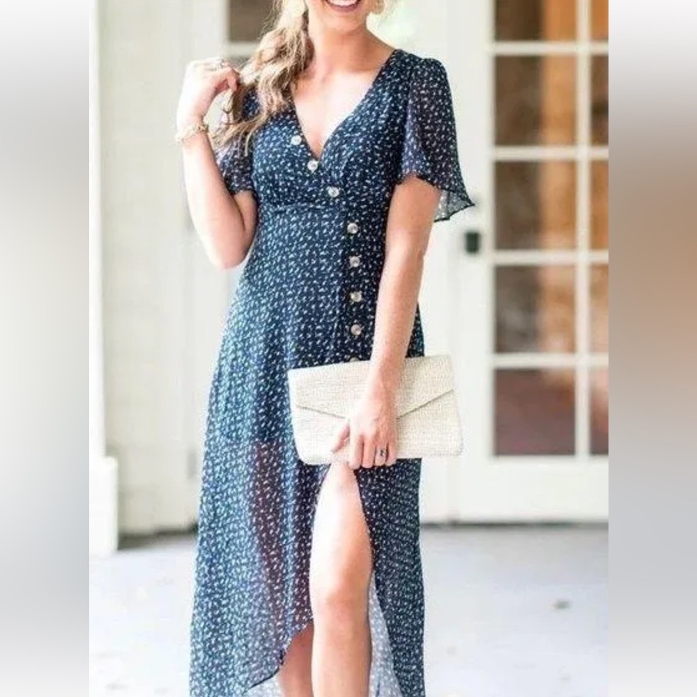 Essue Floral Dress, High Low, with short slip sewed in, New without tags